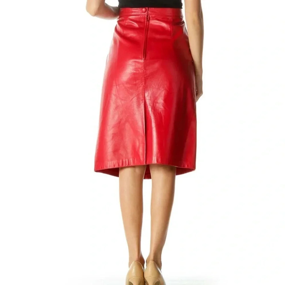 VINTAGE - Genuine Red Leather Made in England Full Skirt